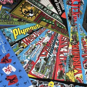 vintage felt pennant lot Banner Pennsylvania Railroad Ohio Virginia Maine Curve - Imagen 1 de 5