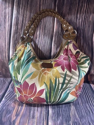 Relic Brand Floral Canvas Bag Boho Tote Purse Braided Strap Tropical Print - Image 1 of 4