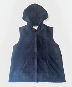 Talbots Women's Vest Hoodie Plaid Green Full Zip Quilted S Sleeveless Outerwear - Picture 1 of 11