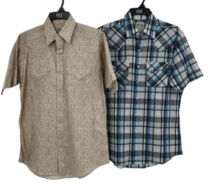 Ely Cattleman Pearl Snap Shirts MED M Lot of 2 Plaid Western Cowboy Short Sleeve - Picture 1 of 7