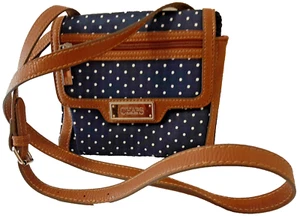 Chaps Casual Cross-Body Navy Blue with White Polka Dot Handbag 8"L X 7"D X 3"W - Picture 1 of 8