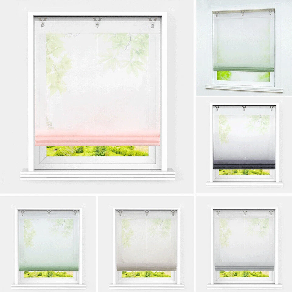 Voile Raffrollo ohne Bohren Raffgardine mit Ösen Farbverlaufvorhang Küche Modern - Bild 1 von 4