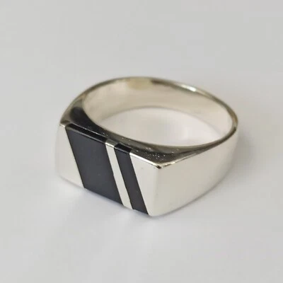 Anillo De Colección Para Hombre Plata Negro Esmalte Retro Art Deco 925 Geométrico Puntera Regalo 9 Foto 1 de 4