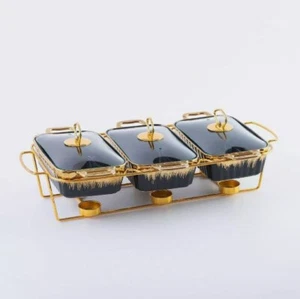 Luxury Chafing Dish Set Of 3 Black Ceramic Food Warmer Buffet Party Gift - Picture 1 of 4