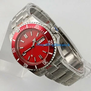 40mm steriles rotes Zifferblatt Titan Lünette Saphirglas NH36 Automatik Herrenuhr - Bild 1 von 6