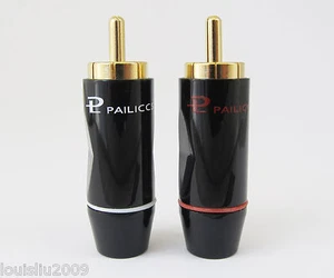 1 pair Pailiccs Gold Plated Brass RCA Plug Soldering 8mm cable Connector Black - Picture 1 of 5