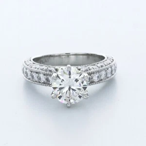 4,0 KT LABORGEFERTIGTER DIAMANT E/VVS2 RUNDSCHLIFF PLATIN 6 KRAPPEN VINTAGE AKZENT RING - Bild 1 von 9