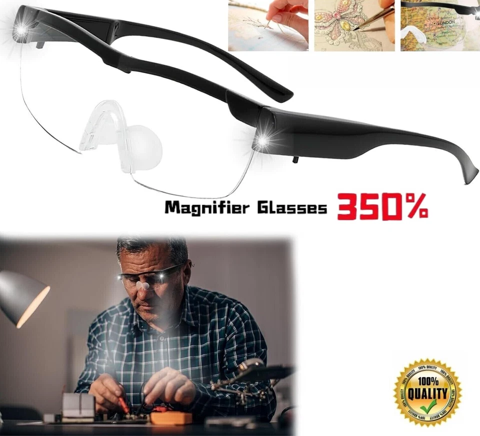 350% Magnifier Glasses With Led Light Magnifying Glasses Loupes Reading Sewing - Image 1 of 4