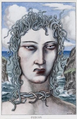 Medusa by Rex Whistler 1926  British Surrealist Mythological Art Serpentine Hair - Image 1 of 2