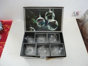6 Caja Hecha a Mano Kosta Boda Vidrio Suecia Ehrner 3 Blanco 3 Azul Remolino Bola Adorno - Imagen 1 de 6