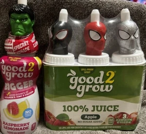 Good2Grow Marvel SILVER Spider-Man 3 BOTTLE SET TOPPERS JUICE NEW Bonus Hulk! - Picture 1 of 4