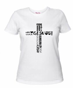 t-shirt maglia bianca donna scritta Dio Gesu' amore fede croce vita luce regalo