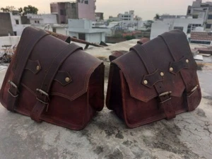 Goat Leather Motorcycle Saddle Bags Saddlebag Luggage Bag For Sportster New - Bild 1 von 20