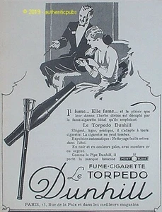 PUBLICITE DUNHILL FUME CIGARETTE LE TORPEDO PIPE DE 1927 FRENCH AD PUB ART DECO  - Picture 1 of 1