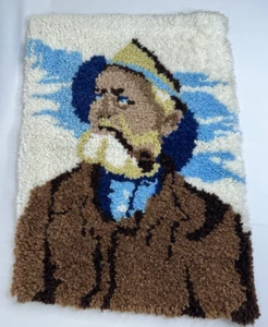 Antigua alfombra de gancho de pestillo hecha a mano de pescador tapiz de pared colgante completo hombre de mar de colección - Imagen 1 de 6