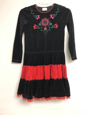 Vestido Hanna Andersson 140 Holiday veludo em camadas vermelho e preto - Imagem 1 de 4