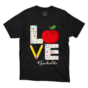 Love Teacher Life T-Shirt Teacher Appreciation Crew Neck Gift Printed Unisex Tee - Picture 1 of 8