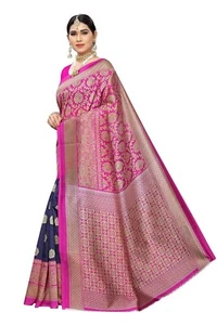 Indian/ Pakistani Women Art Silk Sarees With Attached Blouse Piece, SARI BLOUSE - Picture 1 of 5