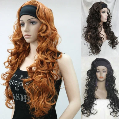 Ladies wig 3 colors Long Spiral  Curly Wave women Daily 3/4 half wig headband - Image 1 of 4