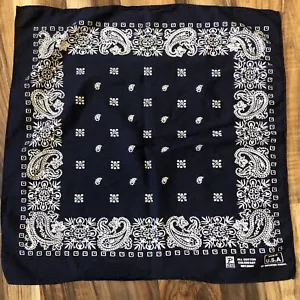 Vtg Bandana Handkerchief Classic Blue WhitePaisley All Cotton Paris Made In USA - Picture 1 of 6