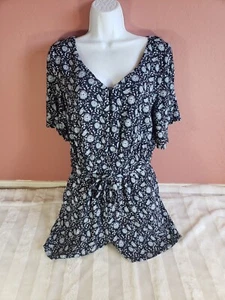 Womens Ann Taylor Loft Romper S Blue Floral V Neck Short Sleeves Shorts NWOT - Picture 1 of 16