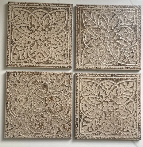 VTG Ceramic Tiles/Trivets 4 Pieces Floral Art Deco Mid-Century Modern Beautiful Cover