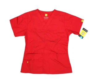 WonderWink Origins Bravo V Neck Scrub Top Red Short Sleeve Nurse Womens XS - Picture 1 of 9