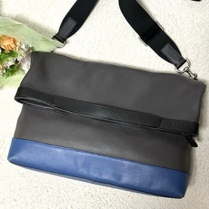 Coach Camden 2Way Messenger Bag Grain Leather Gray/Blue Used - Picture 1 of 17