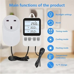 LCD Digital Reino Unido Enchufe Termostato Temporizador Interruptor Enchufe Controlador de Temperatura Nuevo - Imagen 1 de 9