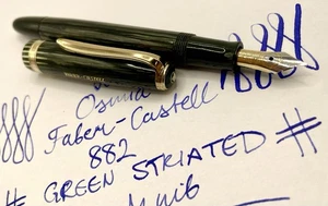 1950's Rare MINT FABER- CASTELL OSMIA 882 GREEN STRIPED Fountain Pen- 14k M Nib - Picture 1 of 24