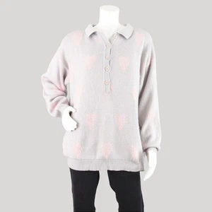 Vintage 80s Pastel Purple & Pink Hearts Sweater, Women's Size 14 - 16 - Picture 1 of 10