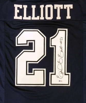 Camiseta azul firmada autografiada por Ezekiel Elliott de los Dallas Cowboys Beckett BAS Foto 1 de 4