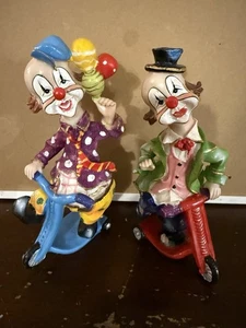 Vintage Paper Mache Clowns Riding Scooters And Holding Balloons. Multi Color 12” - Picture 1 of 3