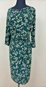 Vestido Lauren Ralph Lauren Para Mujer 10 Verde Púrpura Floral Funda Manga 3/4 Ruche - Imagen 1 de 16