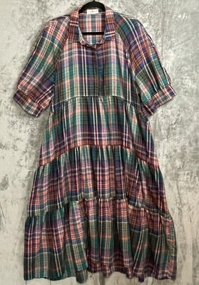 Natural Life Maxi Dress 2XL Plaid Tiered Pockets Puff Sleeves Boho Flowy Long - Image 1 of 4
