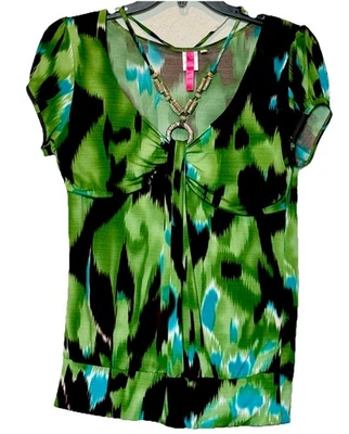 Simple Modern Y2K Baby Doll Blouse with Built-In Collar XL Green/Brown - Изображение 1 из 4