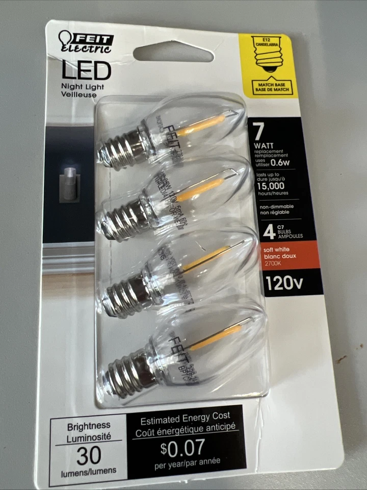 6-4 Packs Get Bulbs BP7C7/850/LED/4 0.6W 7W Eq 30 Lumen Candela Base LED... - Image 1 of 3
