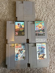 Nintendo NES Game Lot: Mach Rider, Renegade, Pac-Man (Tengen), Kung Fu, Super C