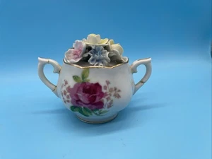 VTG ENESCO YELLOW FLORAL BOWL with Flower Topper SHABBY FRENCH COUNTRY - Picture 1 of 19