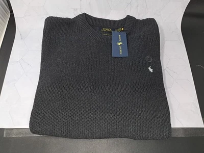 Pullover Polo Ralph Lauren Para Hombre Cuello Redondo - Carbón - Blanco Logo 100% Algodón 2XL Foto 1 de 4