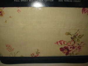Chaps ESSEX GARDEN 400TC Cottage Shabby Yellow Cream Red Floral Sheet Set - Full - Picture 1 of 12