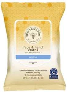 Burt's Bees Baby Face & Hand Cloths Unscented Cleansing Wipes Sensitive 30 Wipes - Picture 1 of 1