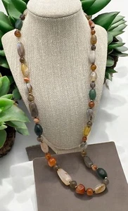 Vintage Multicolor Perlenkette mit Steinperlen Boho Erdton Natur Look - Bild 1 von 6