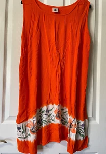 GECKO BATIK orange mit Blumenhorizont. band weich/geschmeidig 100% Viskose Tunika Tank Top L - Bild 1 von 8