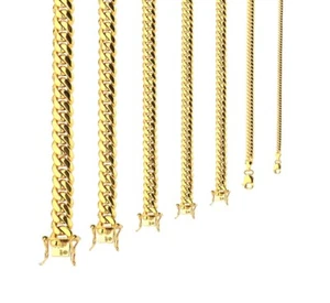 14k Yellow Gold 2.5mm-8mm Solid Miami Cuban Chain Bracelet Size 7-30 inches - Picture 1 of 16