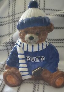 2001 Oreo Teddy Bear Cookie Jar - Bear Blue and White Sweater & Hat