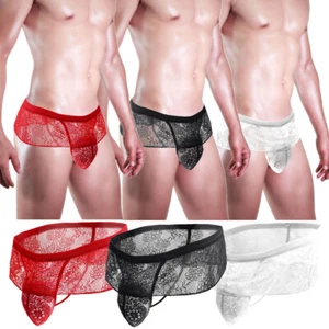 Men Sexy See-through Lace Skirted G-String Thongs Male Underwear Lingerie T-back - Picture 1 of 30
