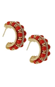 ORECCHINI CORALLO ROSSO SWAROVSKI E ARGENTO PLACCATO ORO - Foto 1 di 10