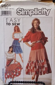 9601 Simplicity SEWING Pattern CUT misses s-xl long tiered skirt peasant blous - Picture 1 of 2