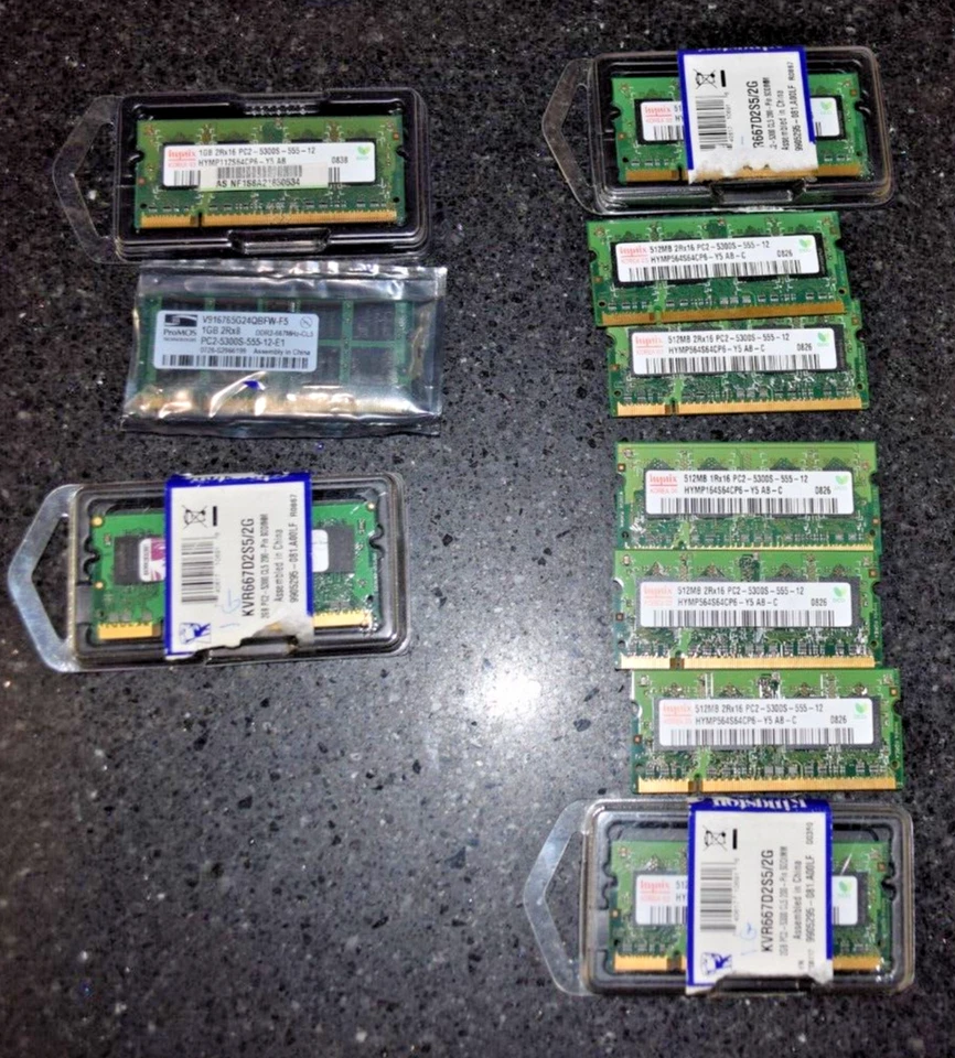 6GB ( lot of 1GB & 512MB ) DDR2 LAPTOP RAM MEMORY - Image 1 of 2